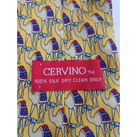 Cervino Mens Yellow Camel Pattern Silk Necktie 59" X 3.75" Made In Italy - Picture 4 of 6